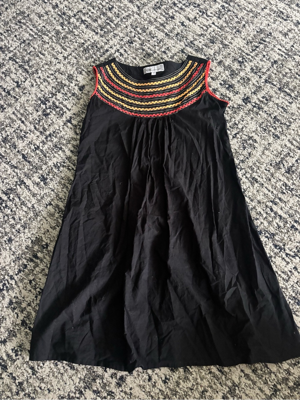 Black Sleeveless Dress/Tunic with Embroidered Yoke